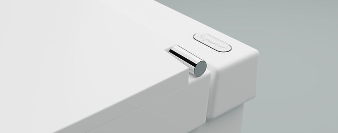 Detalj på toalettstolen Separett tillverkad av Polykemis material